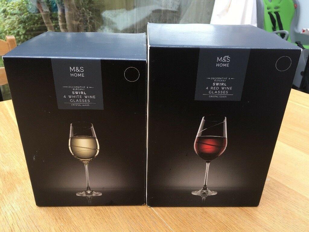 Red Box with White Swirl Logo - BRAND NEW IN BOX- M&S Home Red (4) & White (4) Swirl Crystal Wine ...