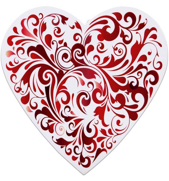 Red Box with White Swirl Logo - Heart box, White with red swirls, 16 ounces