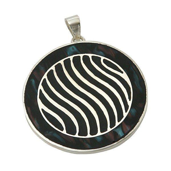 Black Wavy Circle Logo - Wavy Lines Shell Circle Pendant Black - Hur's