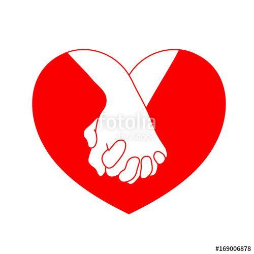 Red Heart Hands Logo - Holding hands on red heart. icon design in flat style. concept