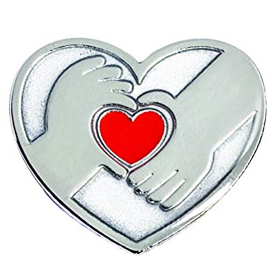 Red Heart Hands Logo - Silver Hands Holding a Red Heart Appreciation Award Lapel Pin, 1 Pin
