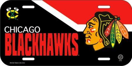 Black and Red Blackhawks Logo - Chicago Blackhawks Logo Black/Red NHL Plastic License Plate Tag