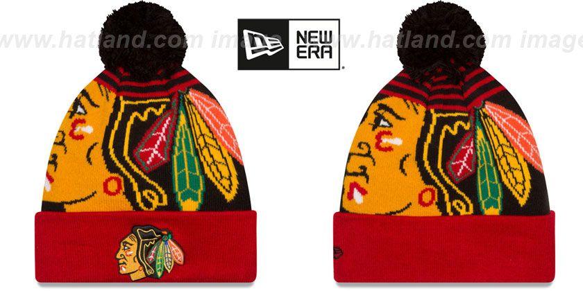 Black and Red Blackhawks Logo - New Era Hats, New Era Blackhawks LOGO WHIZ Black Red Knit