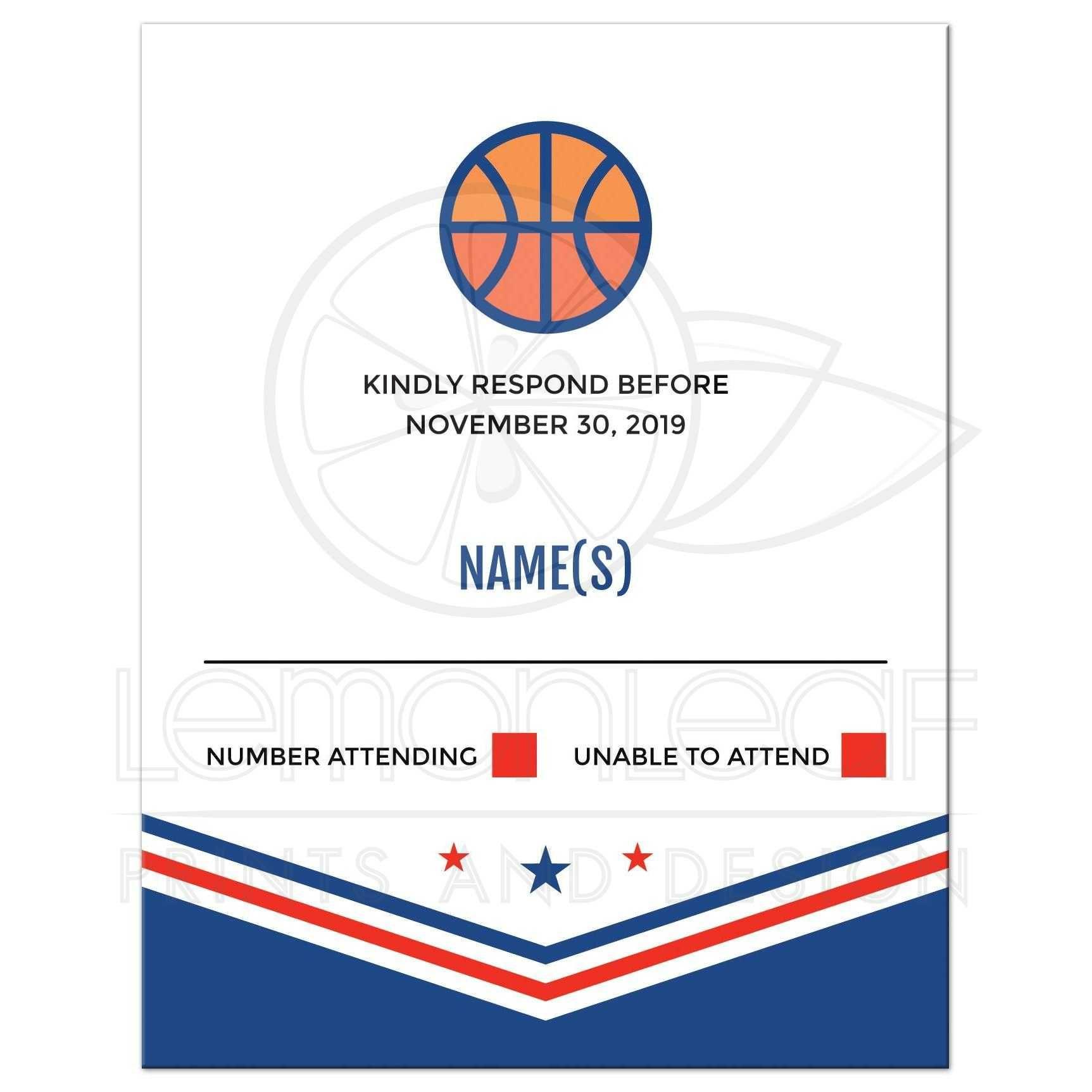Lace Basketball Logo - Basketball RSVP reply card with basketball logo and personalized ...
