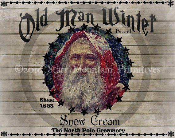 Snow Cream Mountain Logo - Primitive Old Man Winter Father Christmas Snow Cream Pantry | Etsy