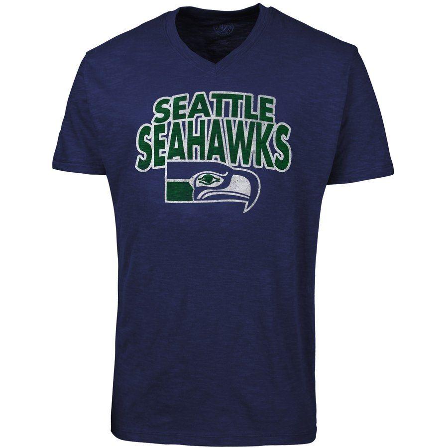 Stacked V Logo - Seattle Seahawks '47 Brand Stacked Logo V-Neck T-Shirt - College Navy