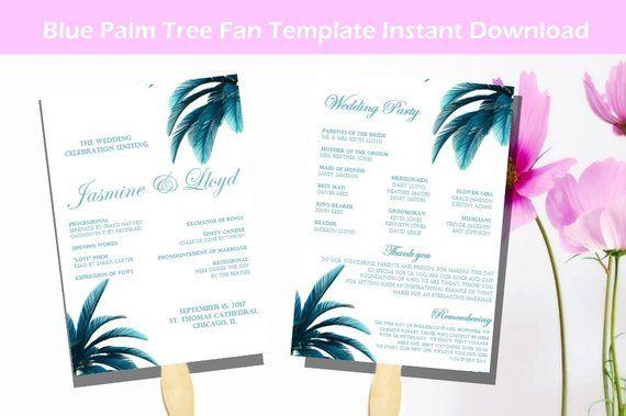 Blue Tropical U Logo - Fan Wedding Programs Palm Tree Blue Tropical | Etsy