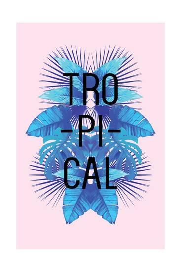 Blue Tropical U Logo - Exotic Palm Leaves in the Mirror Image. Slogan Tropical on a Pink ...
