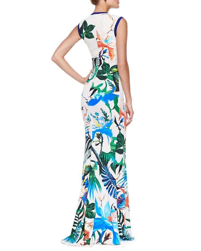 Blue Tropical U Logo - Emilio Pucci Blue Tropical Floral-Print U-Neck Maxi Dress #2690979 ...