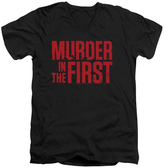 Stacked V Logo - Murder In The First Stacked Logo Mens Black V Neck T Shirt