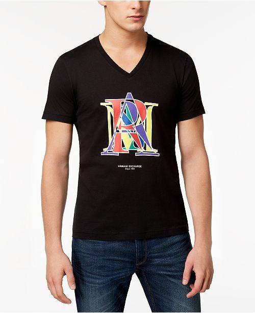 Stacked V Logo - A|X Armani Exchange Men's Stacked Logo-Print V-Neck T-Shirt - T ...