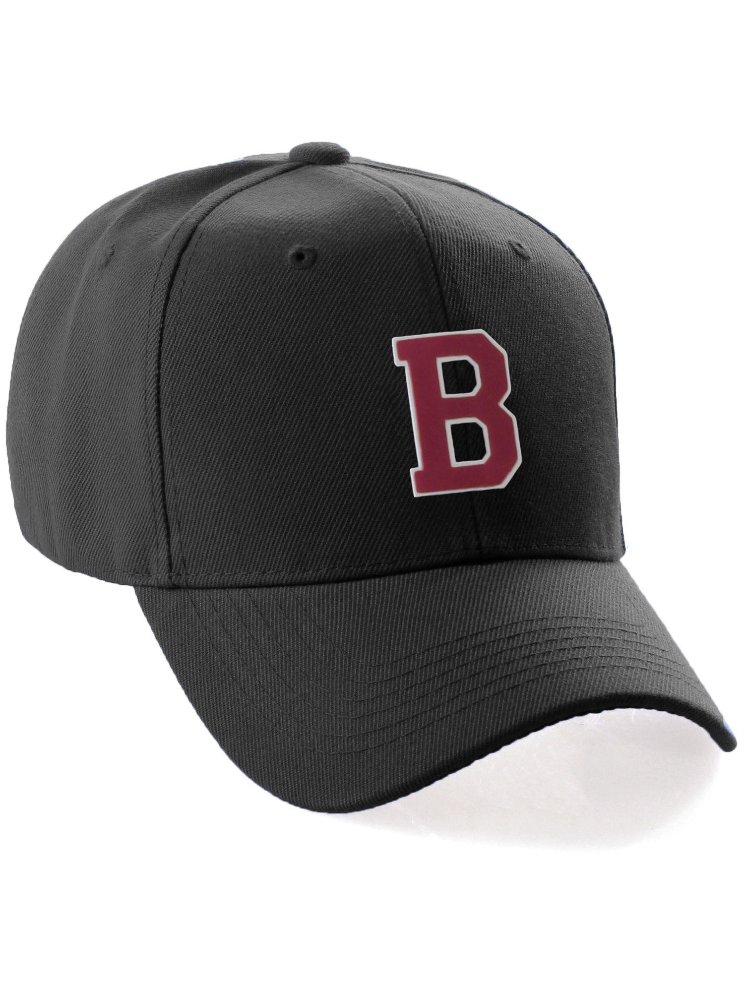 Black White with Red Letters Logo - Custom A Z Initial Letters Baseball Hat Cap Hat With White