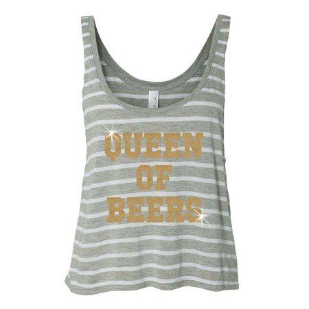 Orange Boxy R Logo - Queen of Beers Gold Glitter Womens Flowy Boxy Cropped Tank Top T-Shirt