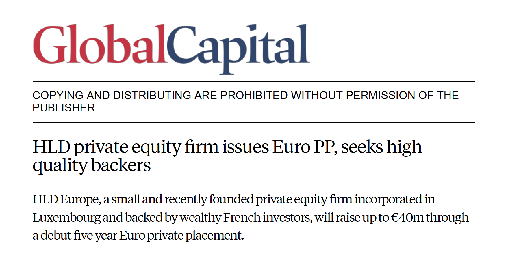 HLD Initials Logo - HLD private equity firm issues Euro PP, seeks high quality backers