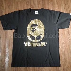 BAPE Soccer Logo - Bape Gold Soccer Ape Face Logo Black Shirt – BapeMiami