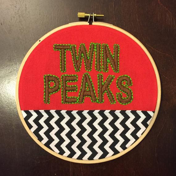 Red and White Peaks Logo - Twin Peaks Embroidery Hoop Art Wall Hanging