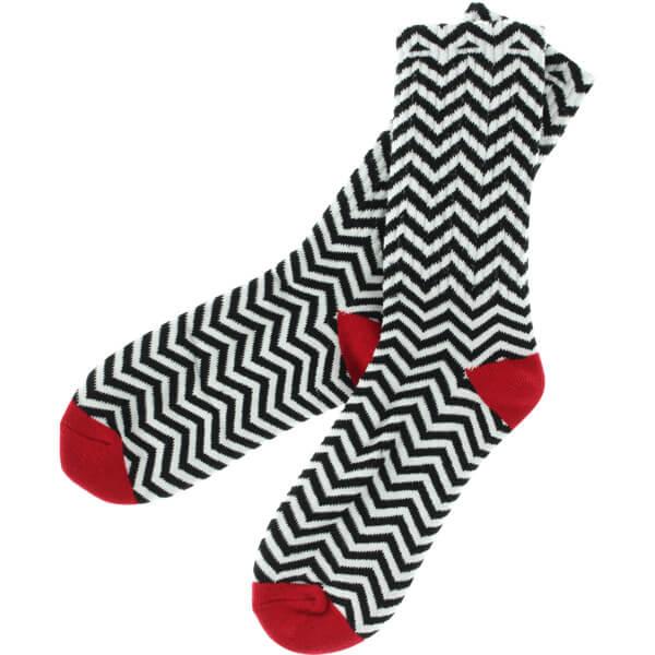 Red and White Peaks Logo - Habitat Skateboards Twin Peaks White / Black / Red Crew Socks