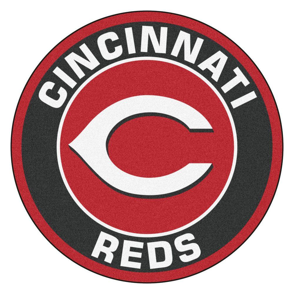 Cincinnati Reds Logo - FANMATS MLB Cincinnati Reds Black 2 ft. x 2 ft. Round Area Rug-18132 ...