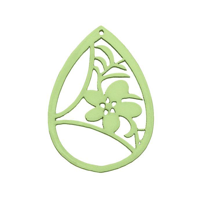 Green Teardrop Logo - Green Carved Wood Flower Teardrop Pendant 38x52mm PK1