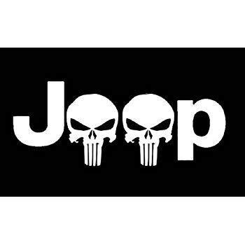 Jeep Wrangler 4x4 Logo - Jeep Logo w/ Punisher Skull PREMIUM Decal 5 inch Whtie