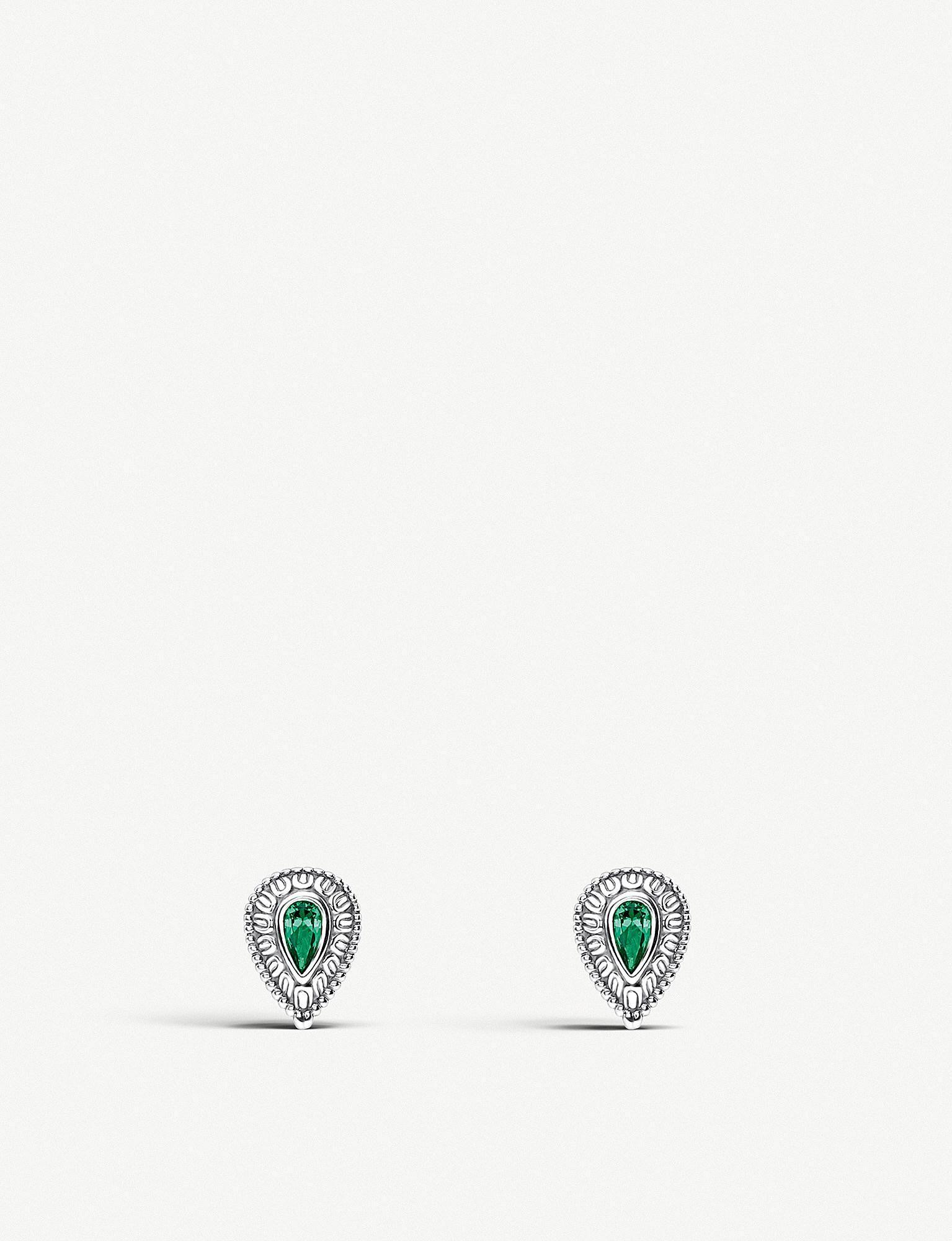 Green Teardrop Logo - Thomas Sabo Teardrop Sterling Silver And Green Stone Earrings in ...