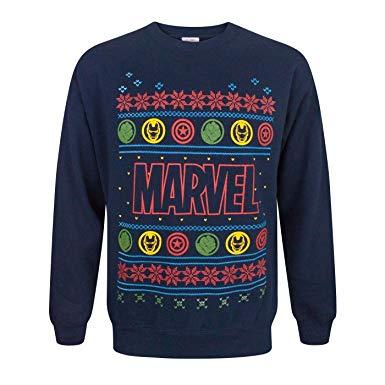 Amazon Christmas Logo - Marvel Logo Christmas Sweatshirt: Amazon.co.uk: Clothing