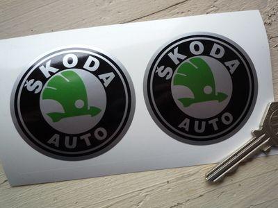 Green and Silver Logo - Skoda Auto Black, Green & Silver Circular Logo Stickers. 2.5