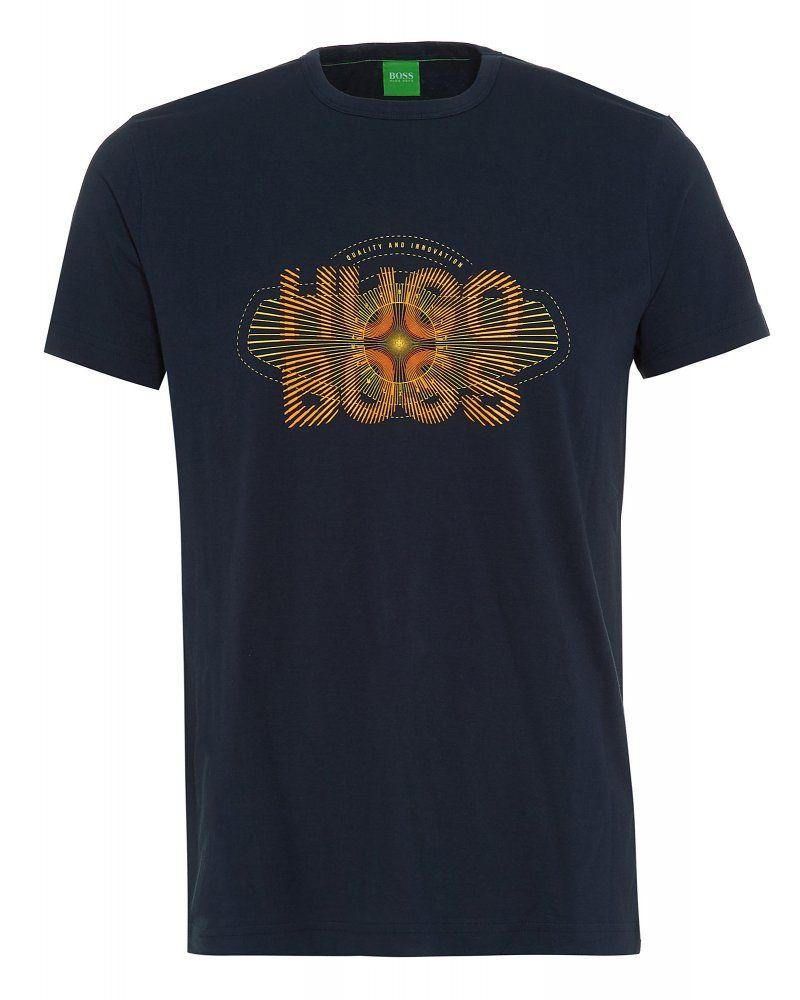 Black and Green Circular Logo - Hugo Boss Green Circular Logo 'Tee 2' Navy Blue Regular Fit T Shirt