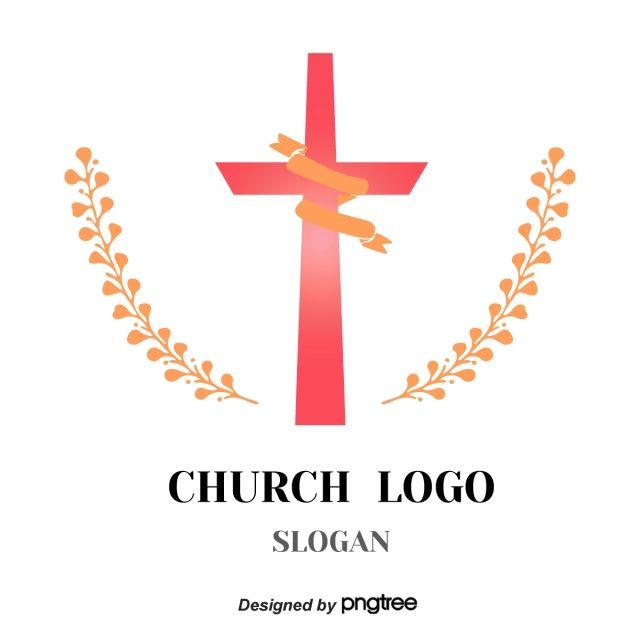 Red and Grey Church Logo - Red Cross Orange Leaf Ribbon Christian Church Symbol Template for ...