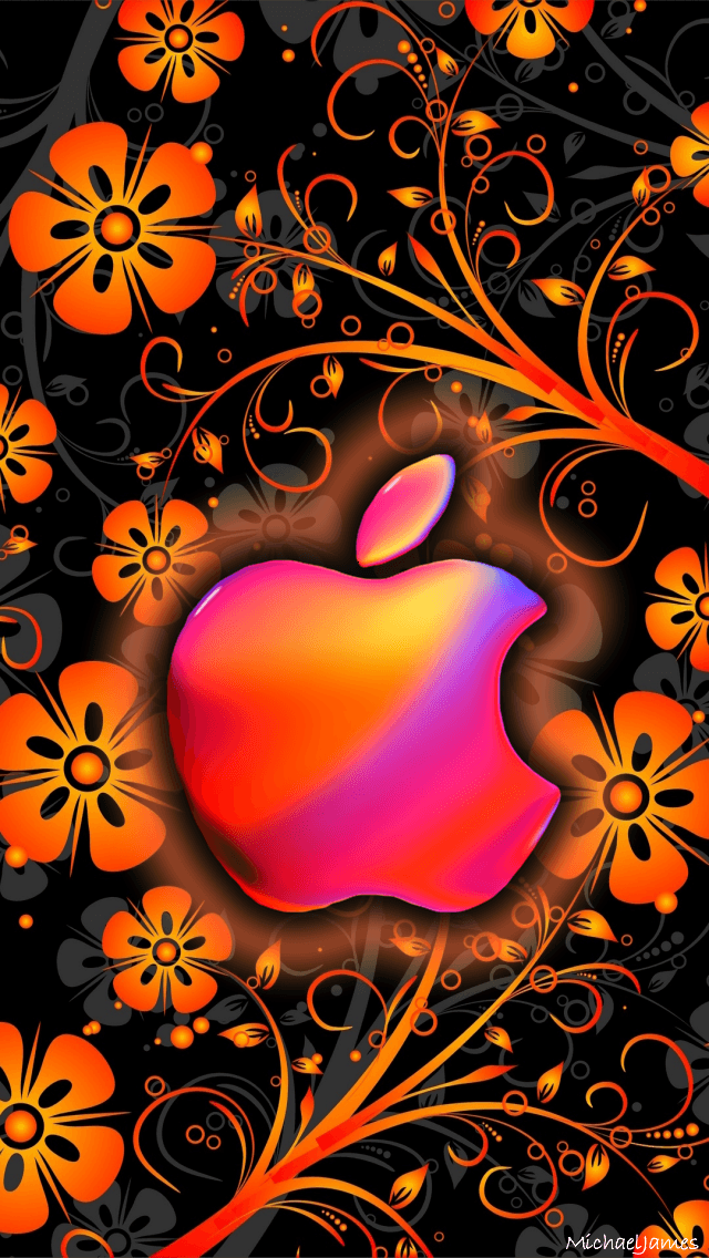 Apple Flower Logo - Download Orange Funky Flowers 640 x 1136 Wallpaper