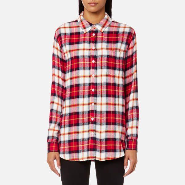 Red Check Clothing Logo - Joules Women's Laurel Long Line Shirt Check Womens Clothing