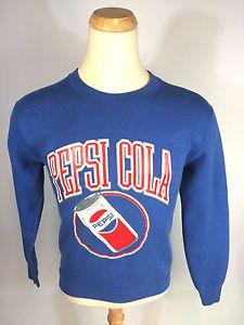 Blue Pepsi Cola Logo - ViNtAgE 80s Pepsi Cola Can SwEaTsHiRt M S Blue Soft Pop Drink Big