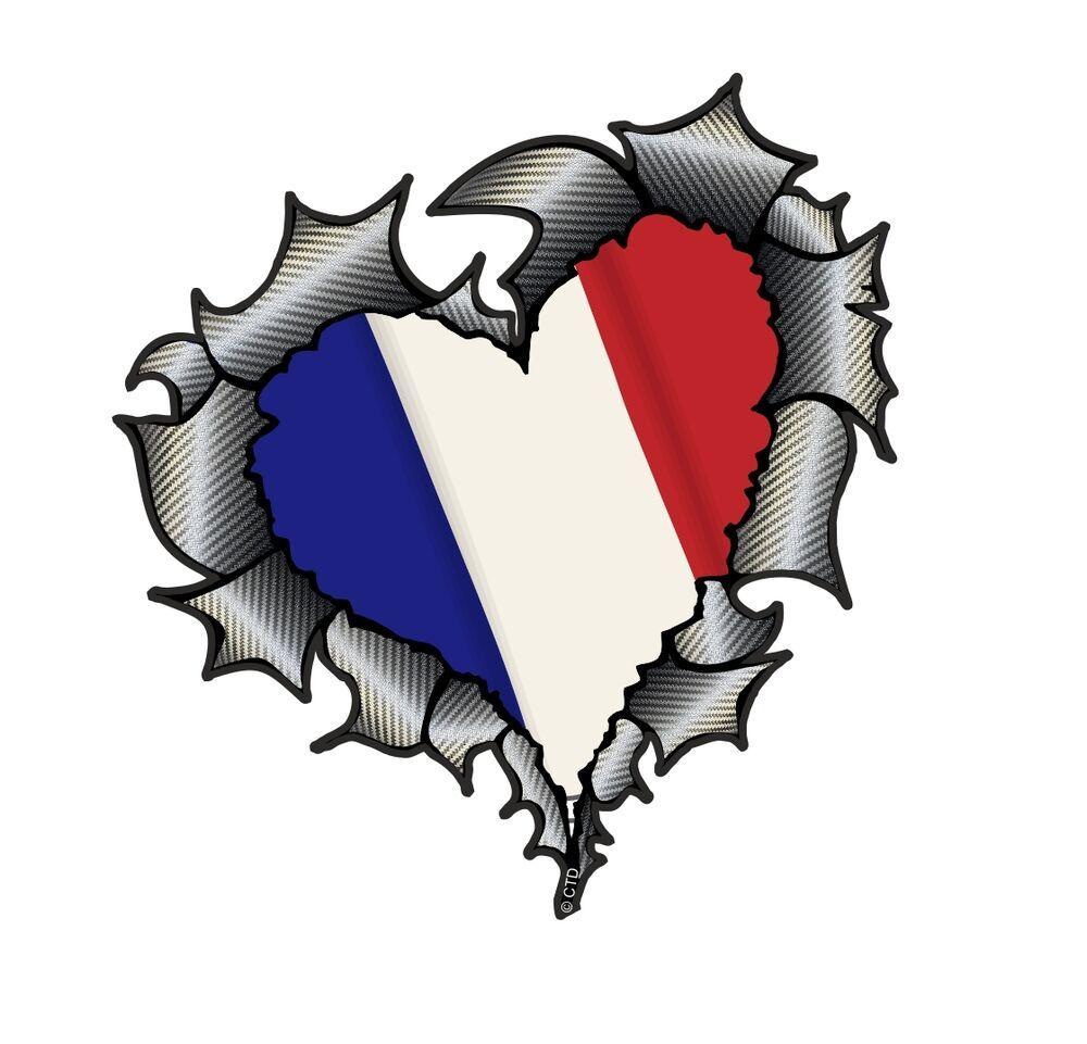 Wwwwww W Logo - HEART Shape Carbon Fibre Ripped Metal Design & France French Flag