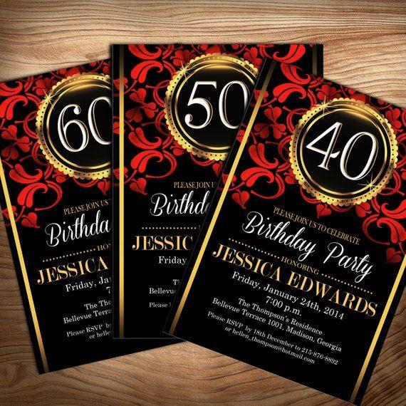 Black Red and Gold Logo - Black Red Gold Birthday Party Invitation / Digital Printable