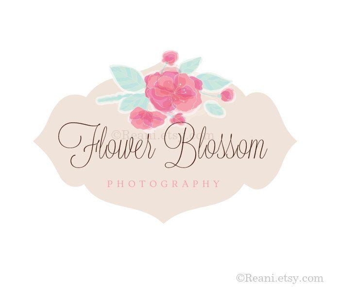 Apple Flower Logo - Custom Premade Logo - Vintage Frame Label Flourish Swirl Shabby Chic ...