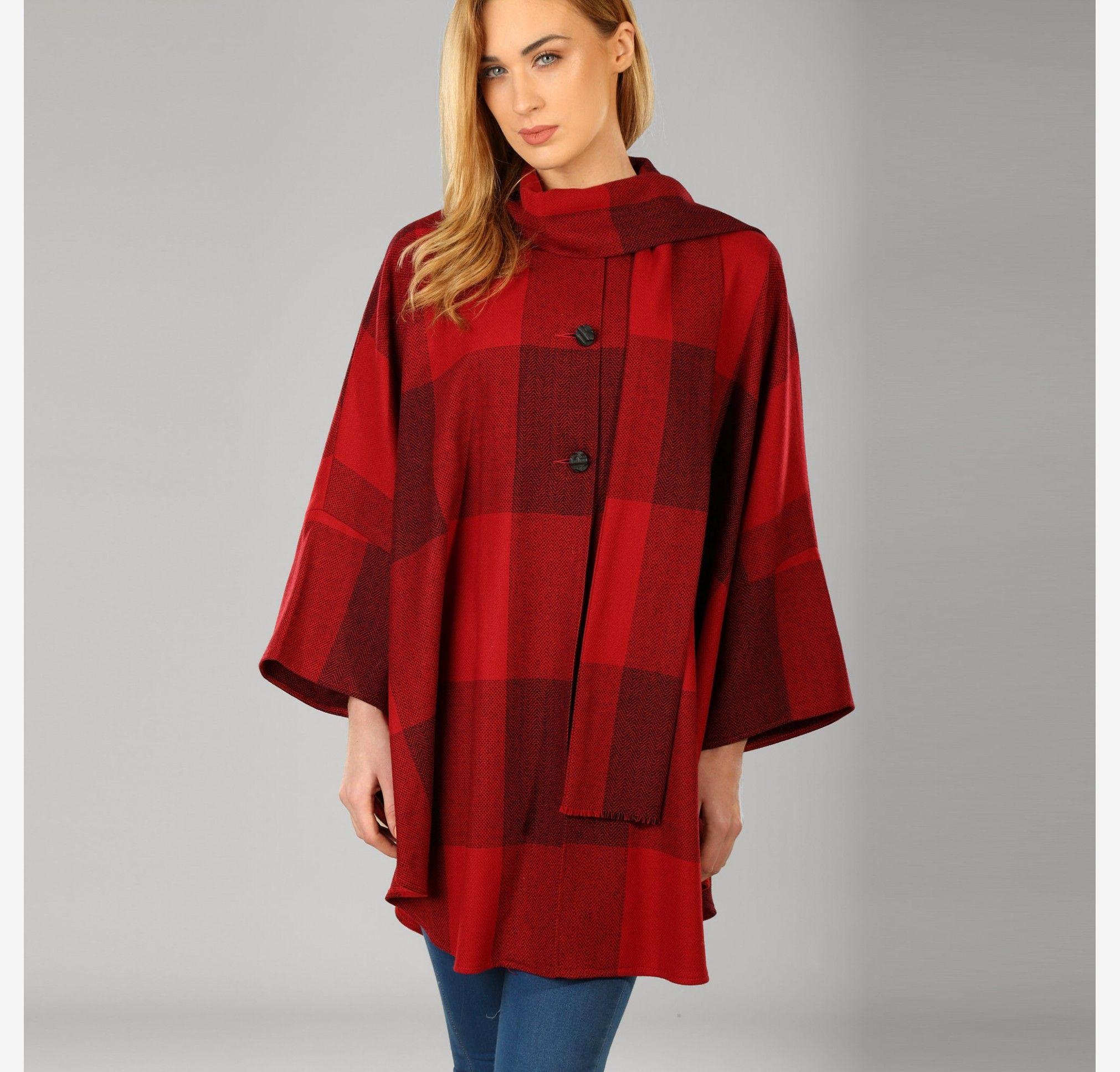 Red Check Clothing Logo - Womens Tweed Cape, Red Check
