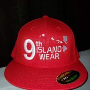 Black Red and Gold Logo - 9th Island Wear 210 Fitted Hat. .Black Red With Gold Logo