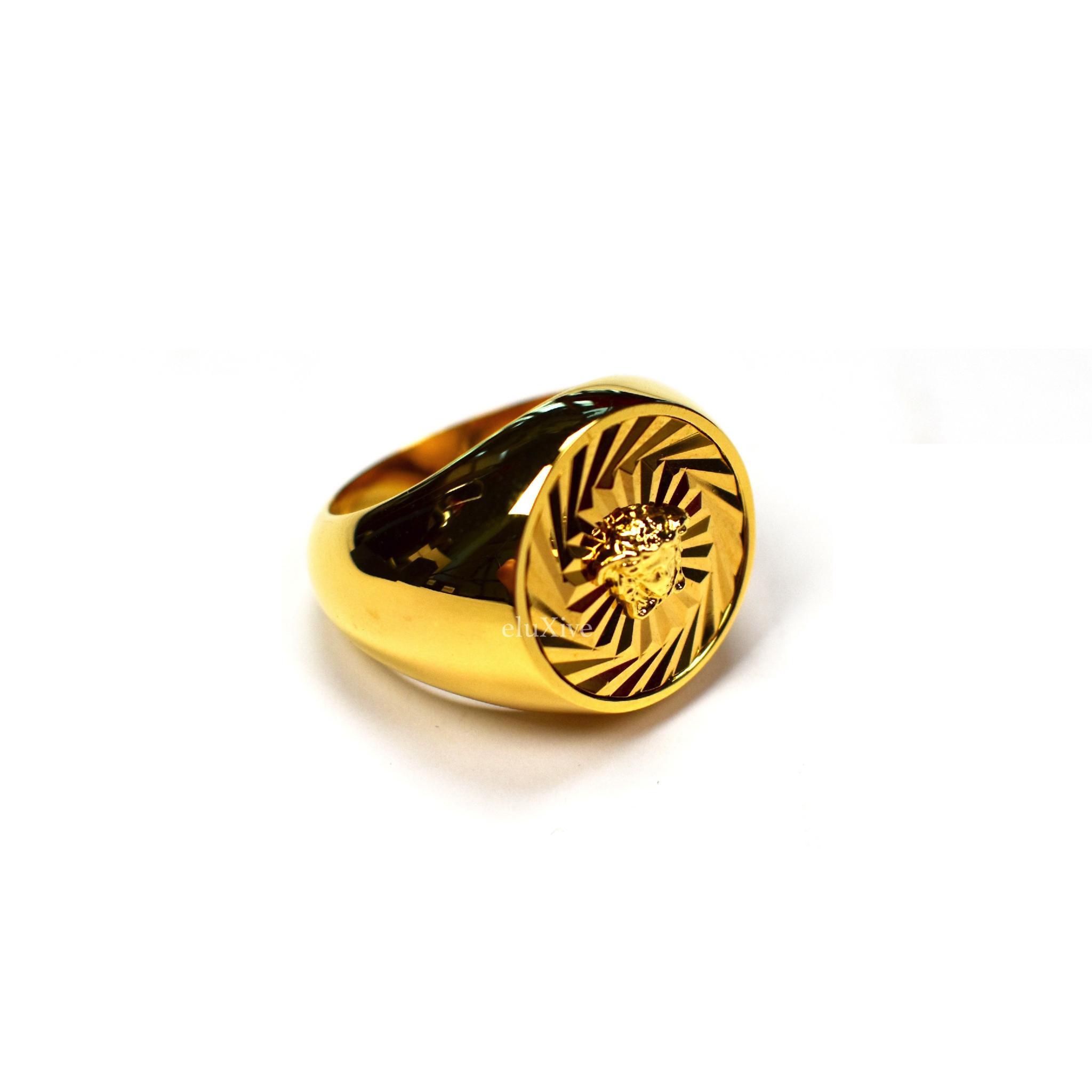 Gold Spiral Logo - Versace - Men's Gold Spiral Detail Medusa Logo Ring – eluXive