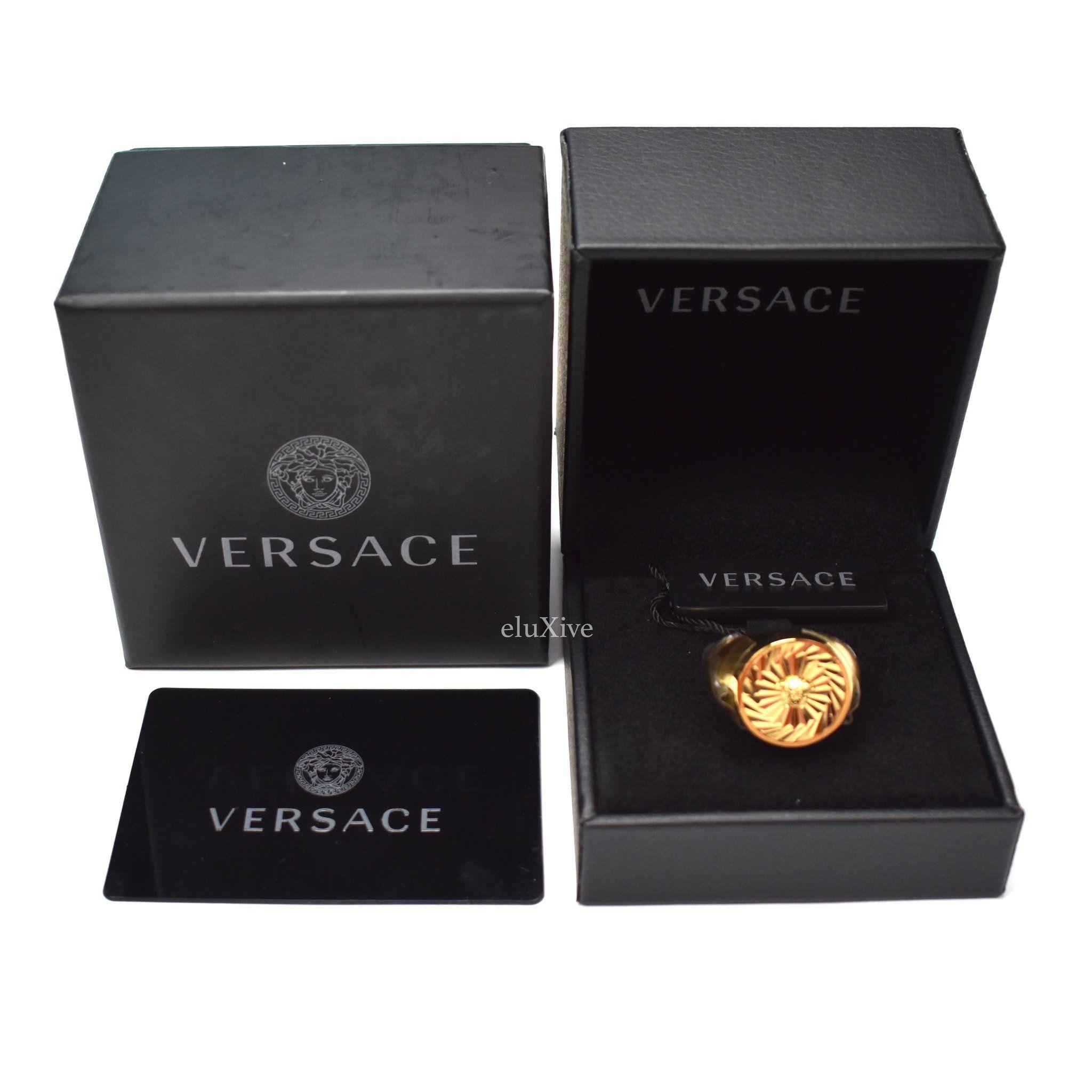 Gold Spiral Logo - Versace - Men's Gold Spiral Detail Medusa Logo Ring – eluXive