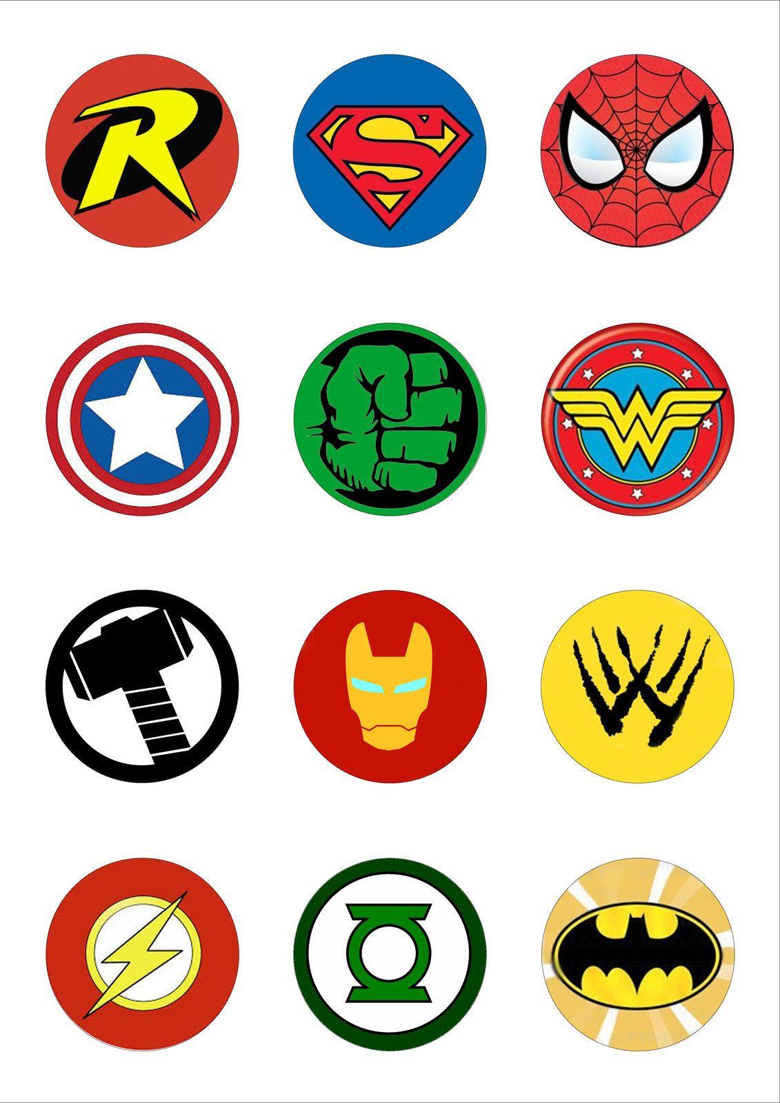 Superheo Logo - 12 Round 50mm Superhero Logo Edible Wafer Paper Cake Toppers | Super ...