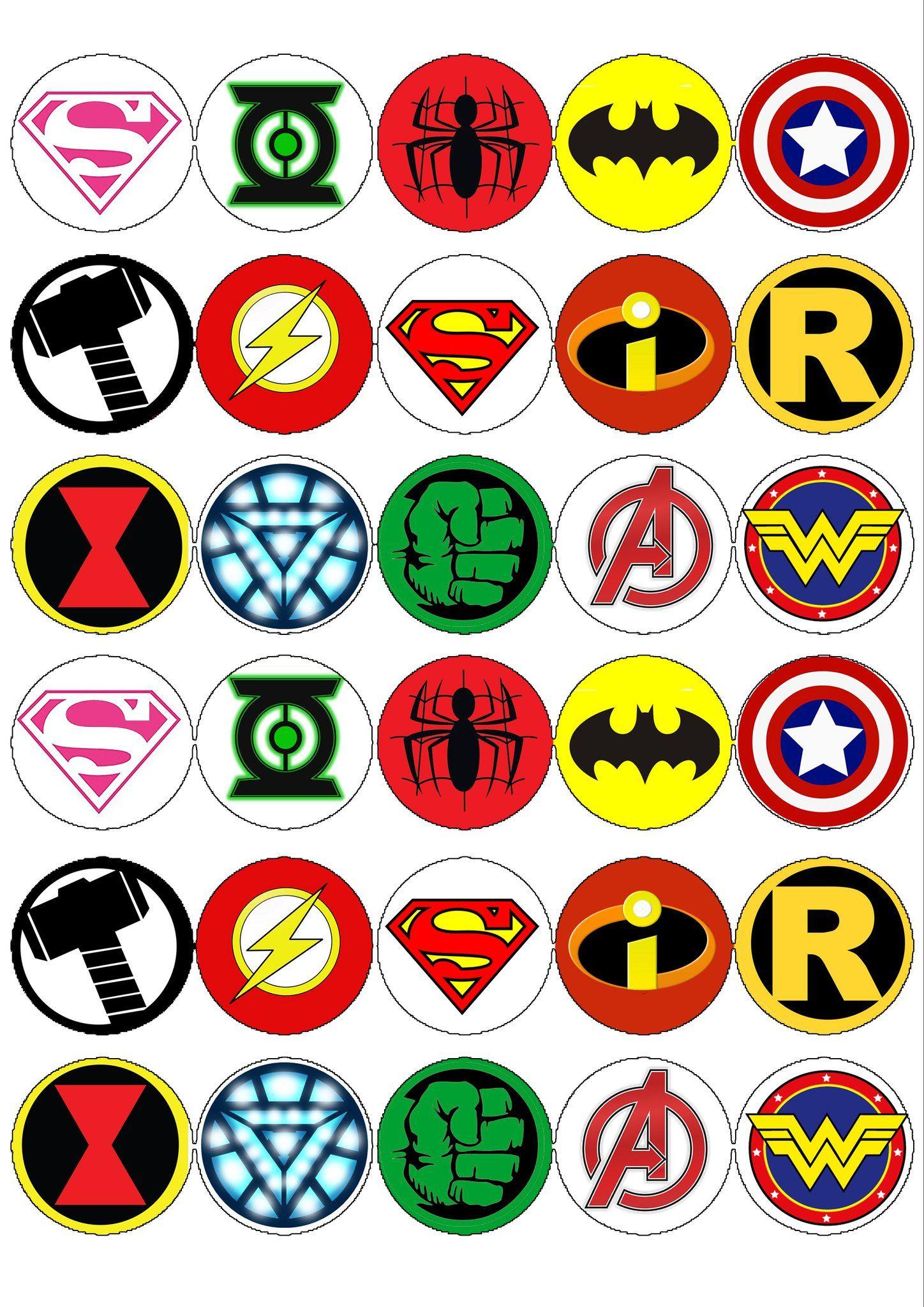 Spuper Hero Logo - Superhero Logo Mini Edible Cupcake Toppers – Deezee Designs