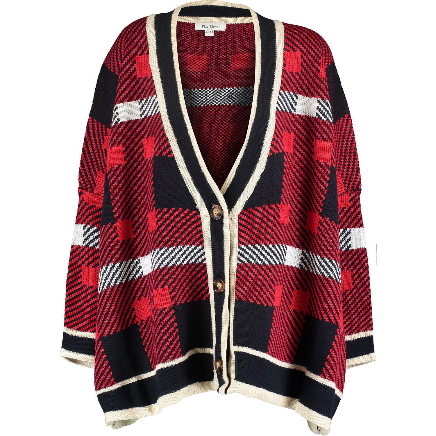 Red Check Clothing Logo - Red Check Oversized Cardigan