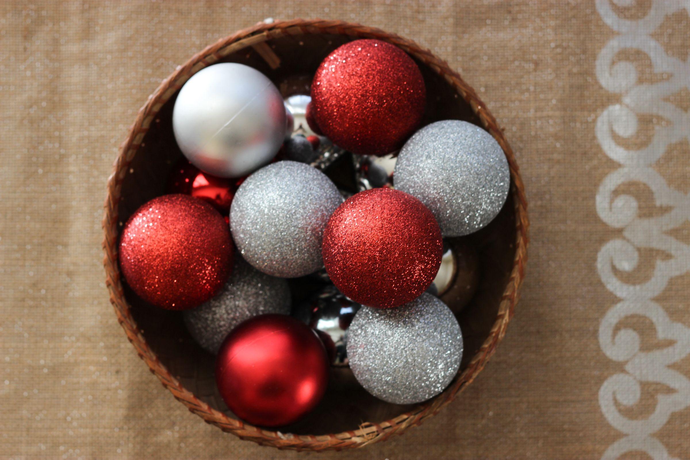 Red and Silver Ball Logo - Free Stock Photo of Red & Silver Ball Ornaments in Basket