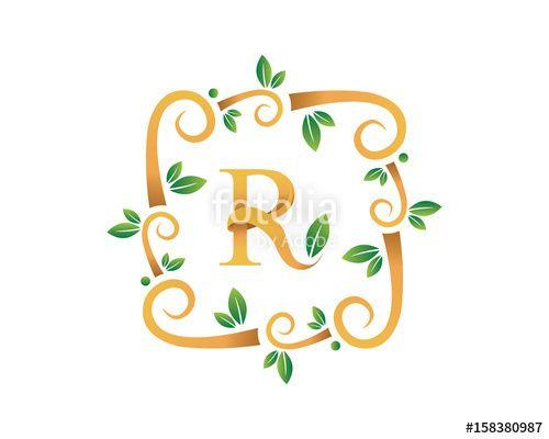 Gold Branch Logo - Elegant Floral R Letter With Gold Branch Logo Stock image