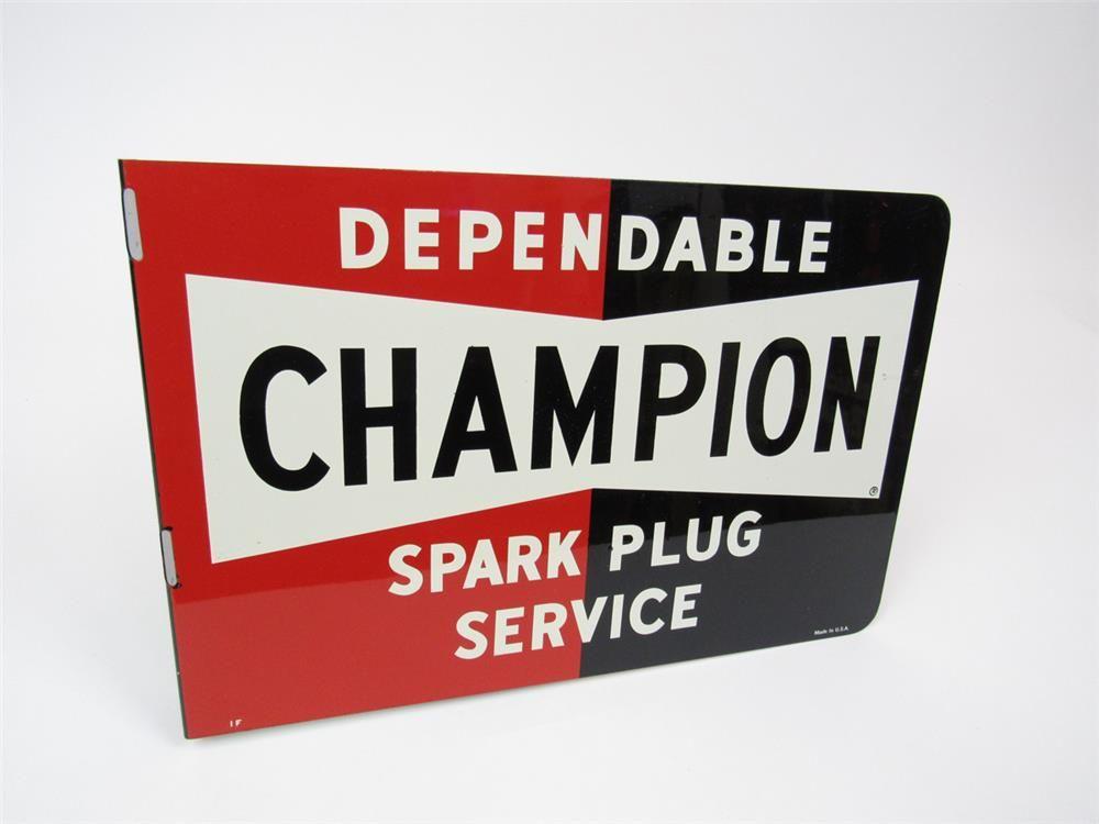 1950s Champion Spark Plug Logo - NOS 1950s 60s Champion Spark Plugs Double Sided Tin Automotiv