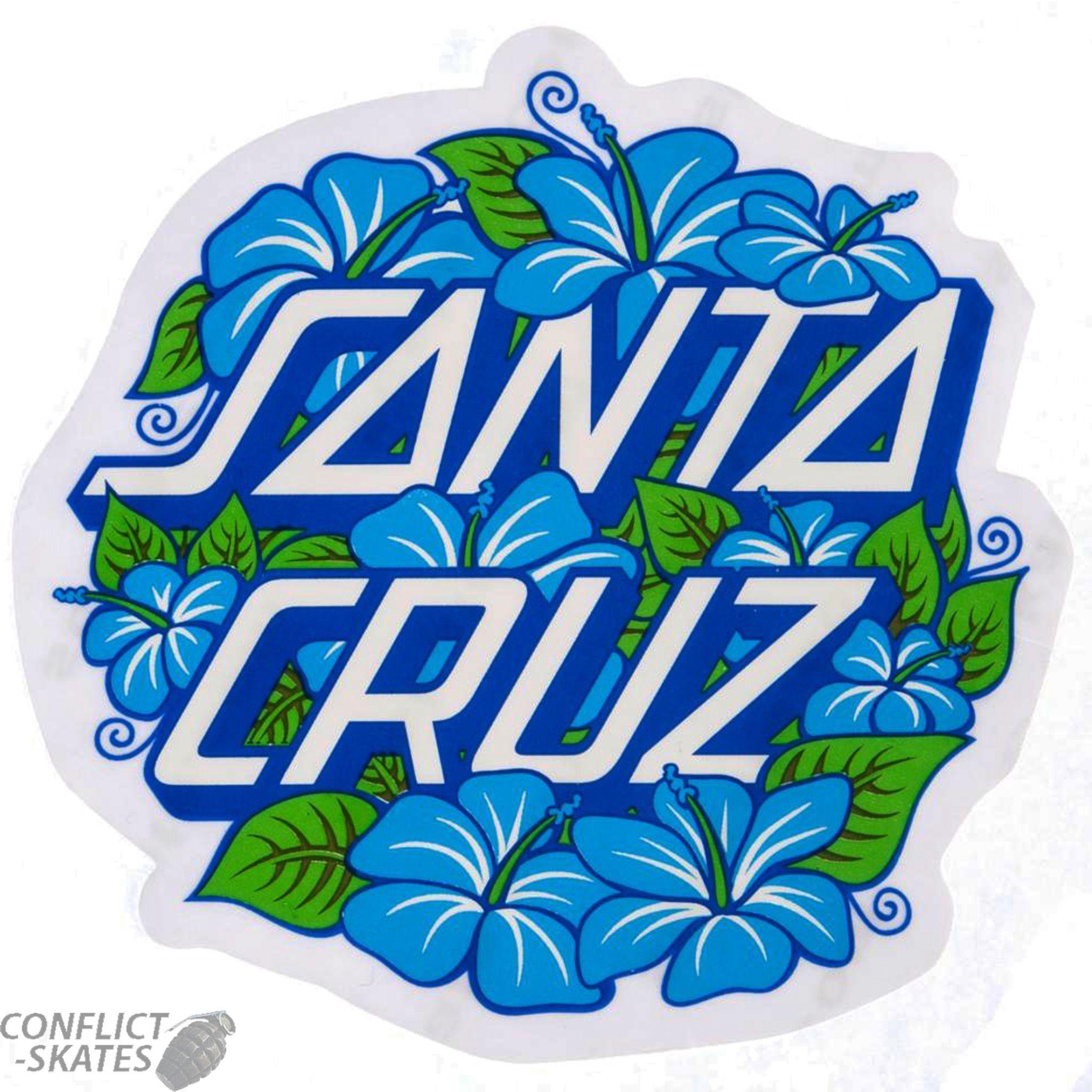 Santa Cruz Blue Logo - SANTA CRUZ Hibiscus Dot Skateboard Sticker 8cm Old Skool BLUE SMALL