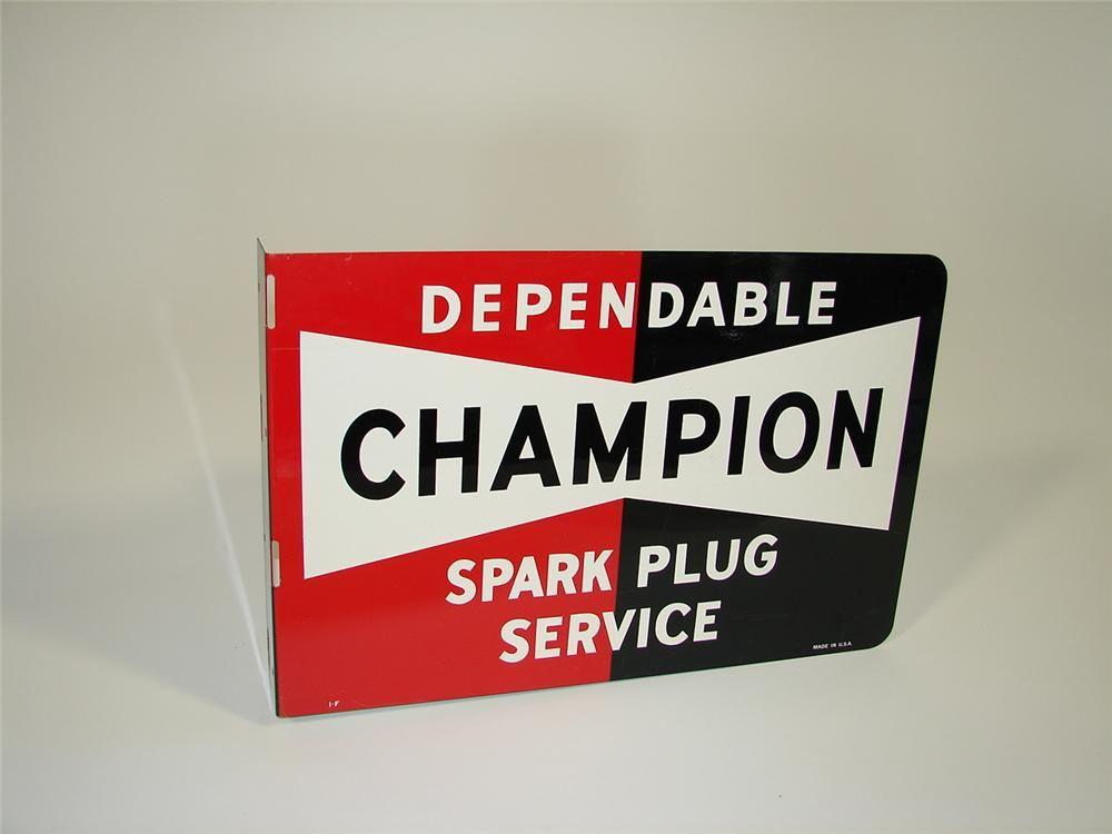 1950s Champion Spark Plug Logo - 1950s Champion Spark Plugs Double Sided Tin Garage Flange