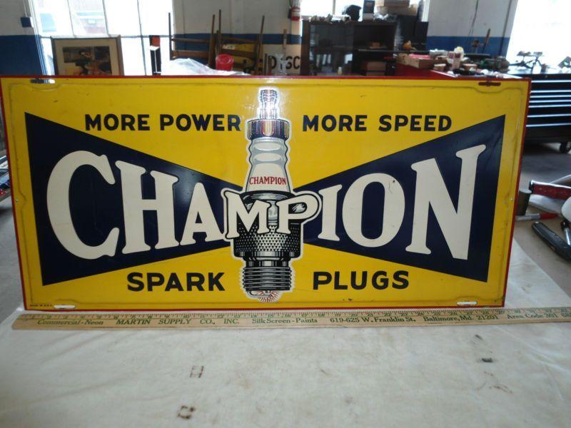 1950s Champion Spark Plug Logo - Vintage Advertising Champion Spark Plug Sign Garage Man Cave Hot Rod ...