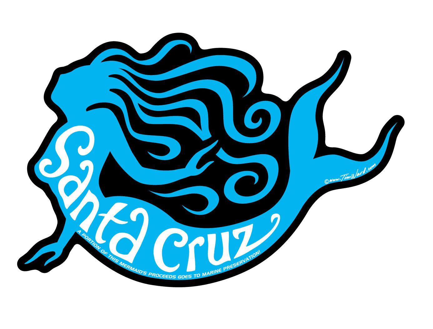 Santa Cruz Blue Logo - Tim Ward Santa Cruz Mermaid Sticker Blue - Pacifc Wave Surf Shop