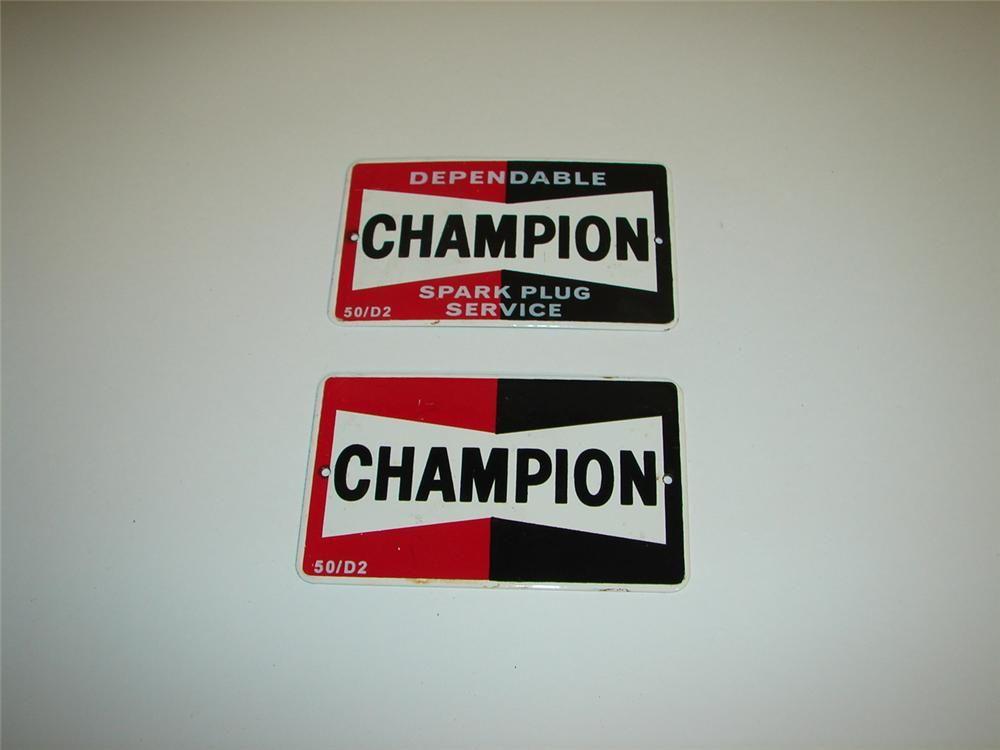 1950s Champion Spark Plug Logo - N.O.S. set of two 1950s Champion Spark Plugs cabinet signs.